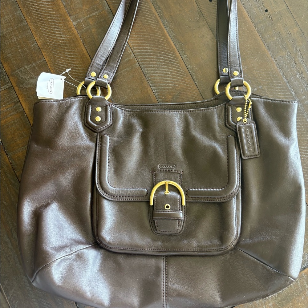 Coach Brown Leather Shoulder Bag with Gold Hardware